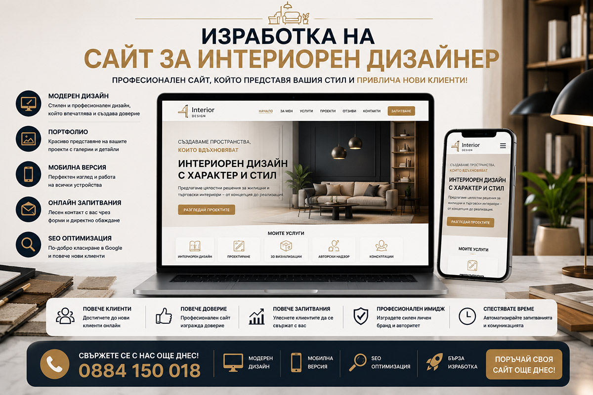 Изработка на сайт за интериорен дизайнер Изработка на сайт за интериорен дизайнер