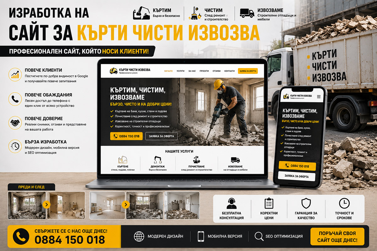 Изработка на сайт за кърти чисти извозва