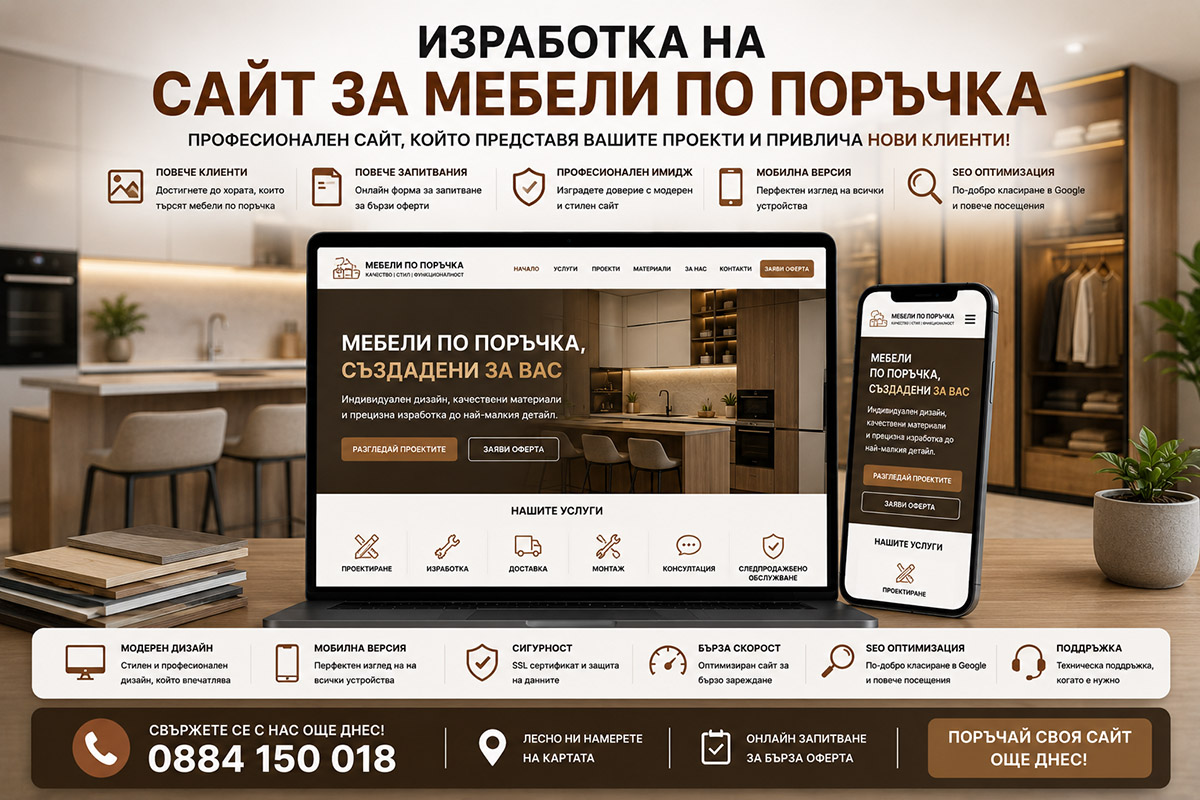 Изработка на сайт за мебели по поръчка Изработка на сайт за мебели по поръчка