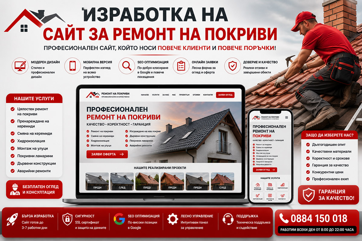 Изработка на сайт за ремонт на покриви Изработка на сайт за ремонт на покриви