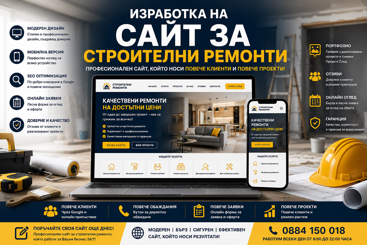 Изработка на сайт за строителни ремонти Изработка на сайт за строителни ремонти