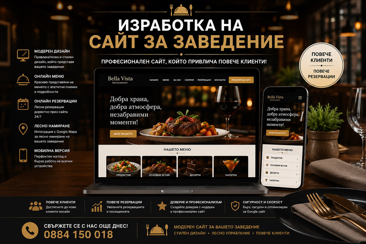 Изработка на сайт за заведение Изработка на сайт за заведение